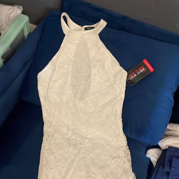 NWT White Beaded Fitted Dress with Fringe & Sequin Detail - Picture 7 of 11